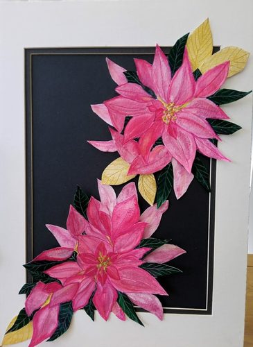 Janet S. Poinsettias, watercolour, pencil & glitter.
